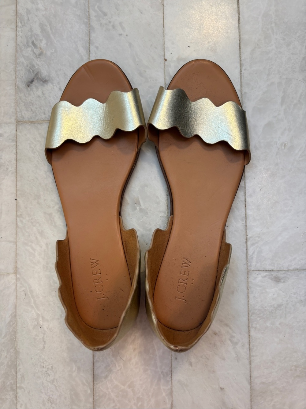 J. Crew Metallic Gold Wavy Leather Slide Sandals